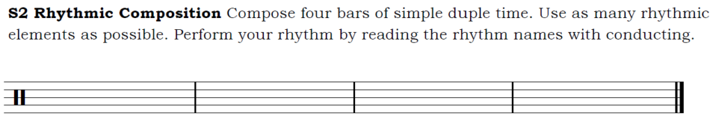 Composition activity with blank staff from page 18 of the Musicianship & Aural Training for the Secondary School Level 3