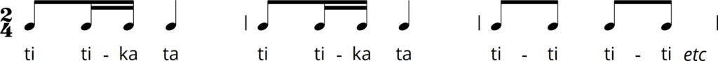 Simple Time Rhythm with Rhythm Names from page 45 of the Musicianship & Aural Training for the Secondary School Level 1 